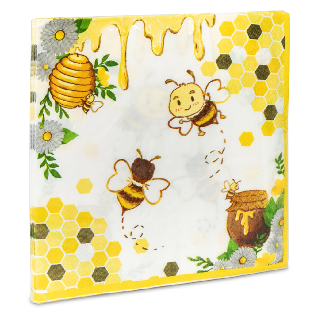 Serviettes en papier « Abeille avec miel et rayons » - 20 pièces