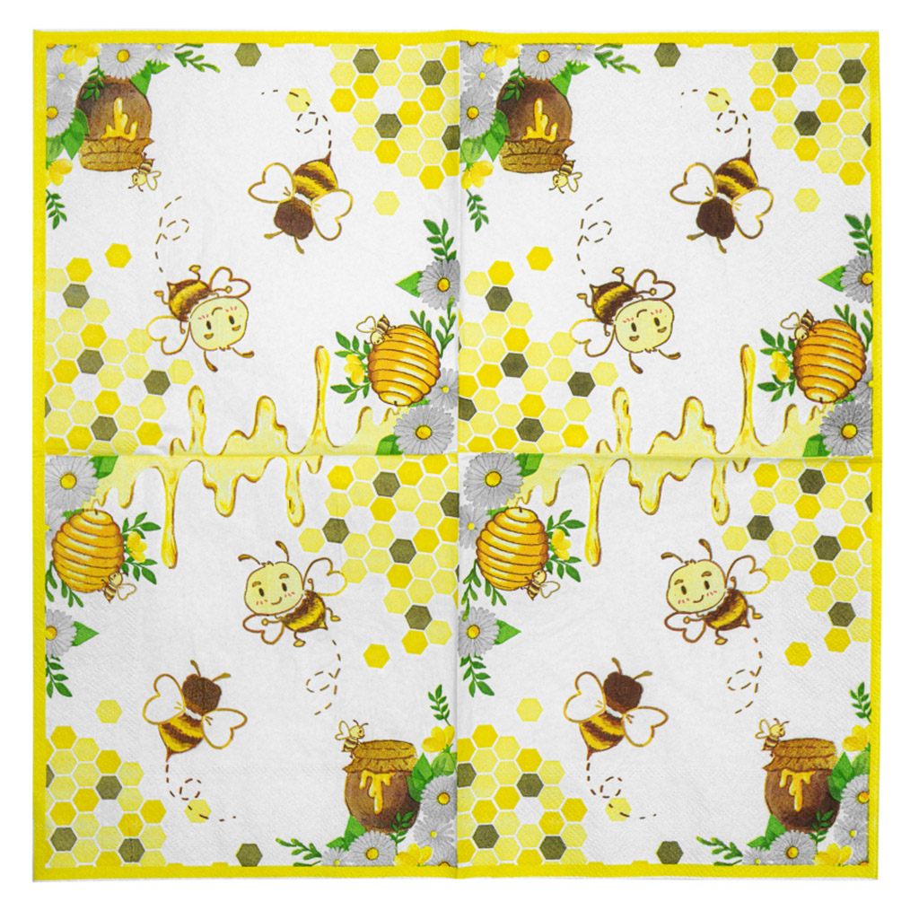 Serviettes en papier « Abeille avec miel et rayons » - 20 pièces