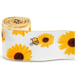 Ruban cadeau tournesol avec abeille 64 mm