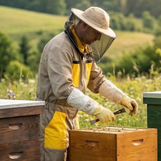 Combinaison d'apiculteur avec chapeau, beige taille: S-XXXL