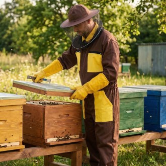 Combinaison d'apiculteur avec chapeau, marron taille: S-XXXL