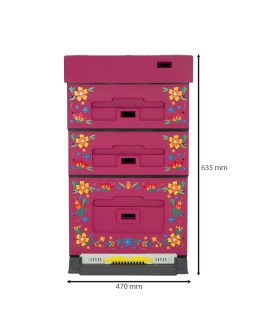 Ruche Dadant OPTIMA, laquée (rose foncé), imprimée - fleurs, démontée