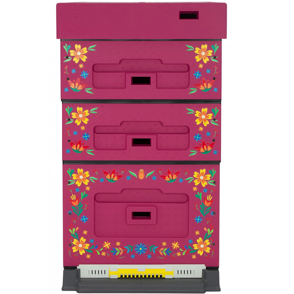 Ruche Dadant OPTIMA, laquée (rose foncé), imprimée - fleurs, démontée