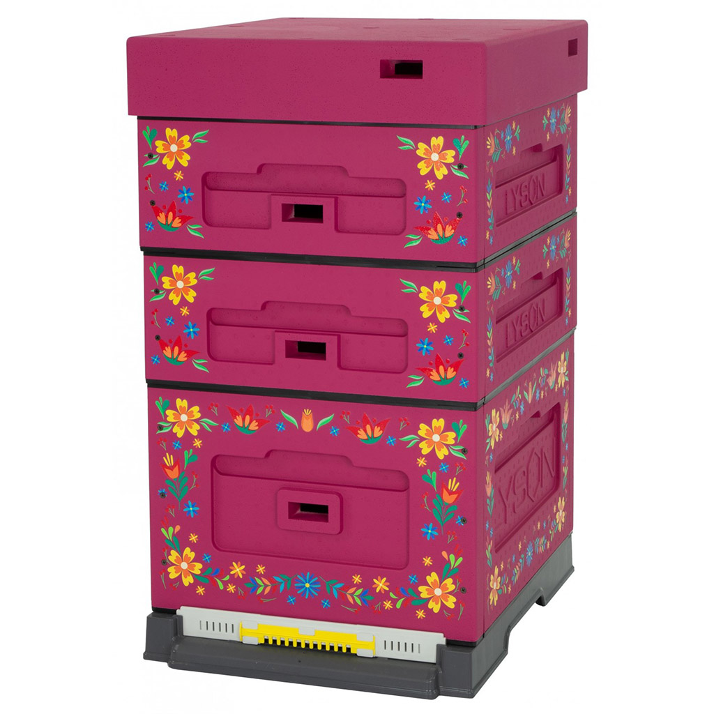 Ruche Dadant OPTIMA, laquée (rose foncé), imprimée - fleurs, démontée