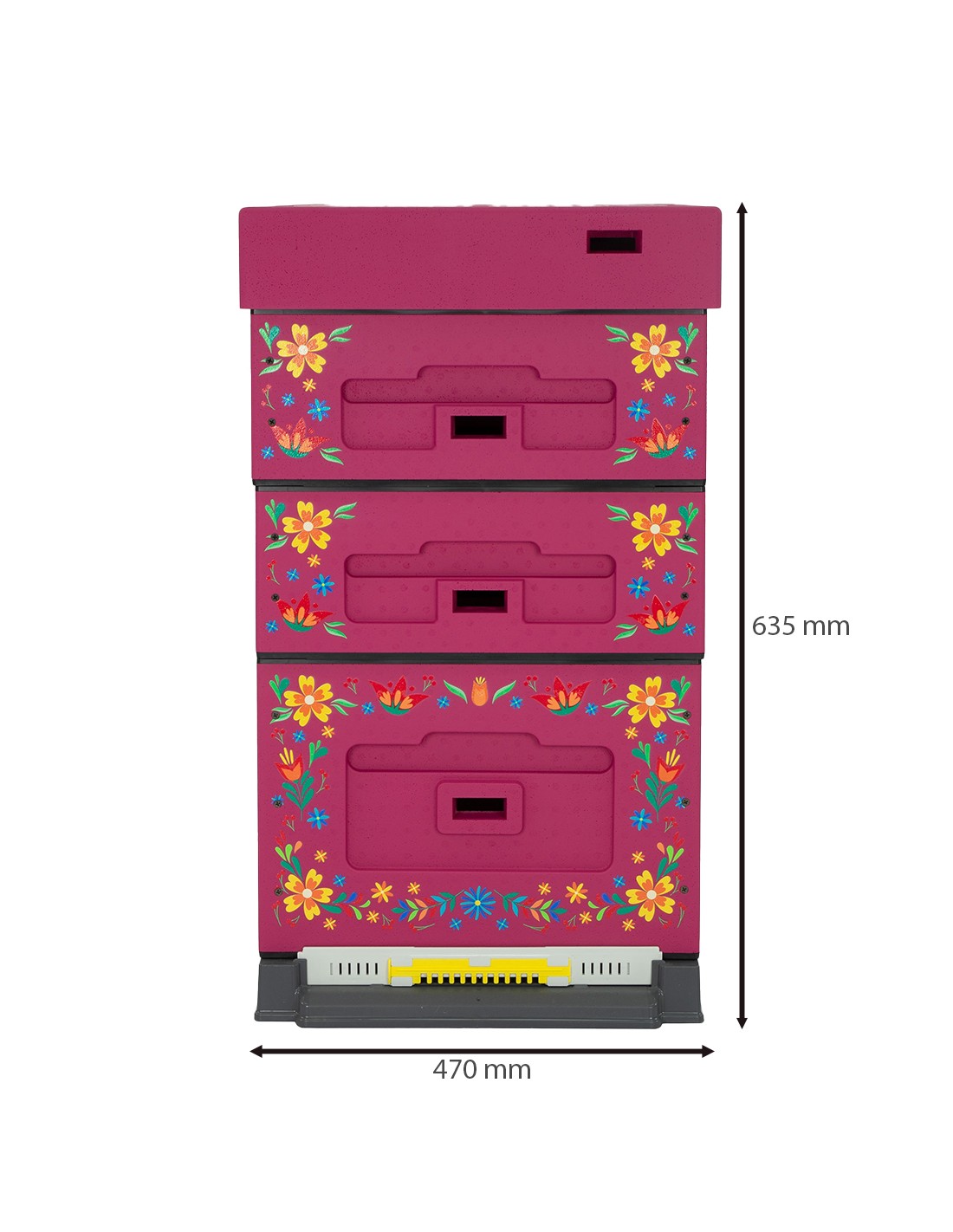 Ruche Dadant OPTIMA, laquée (rose foncé), imprimée - fleurs, démontée